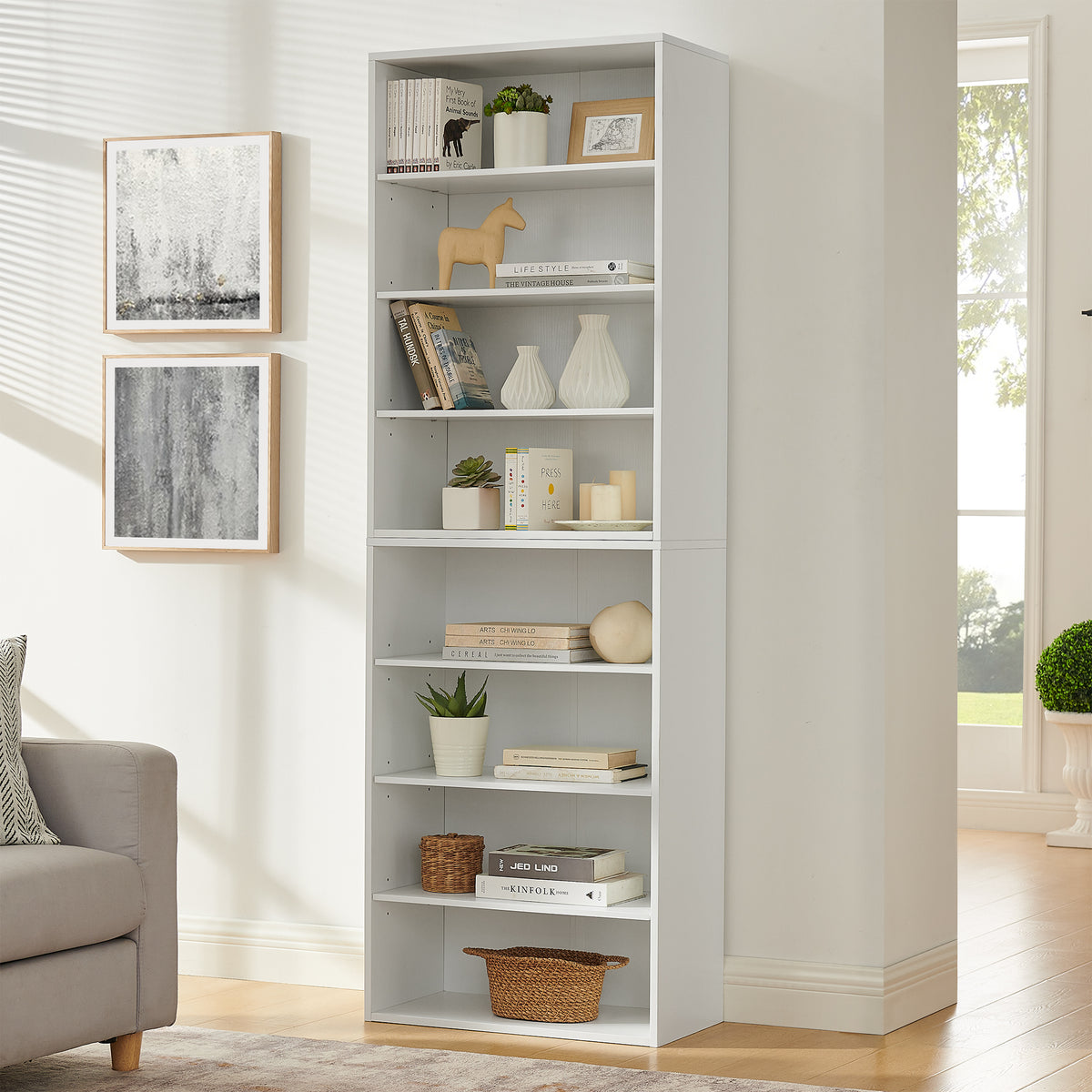 CD DVD storage cabinet, bookcase, adjustable shelf 8-layer storage, display bookshelf, multi-functional double-layer bookcase