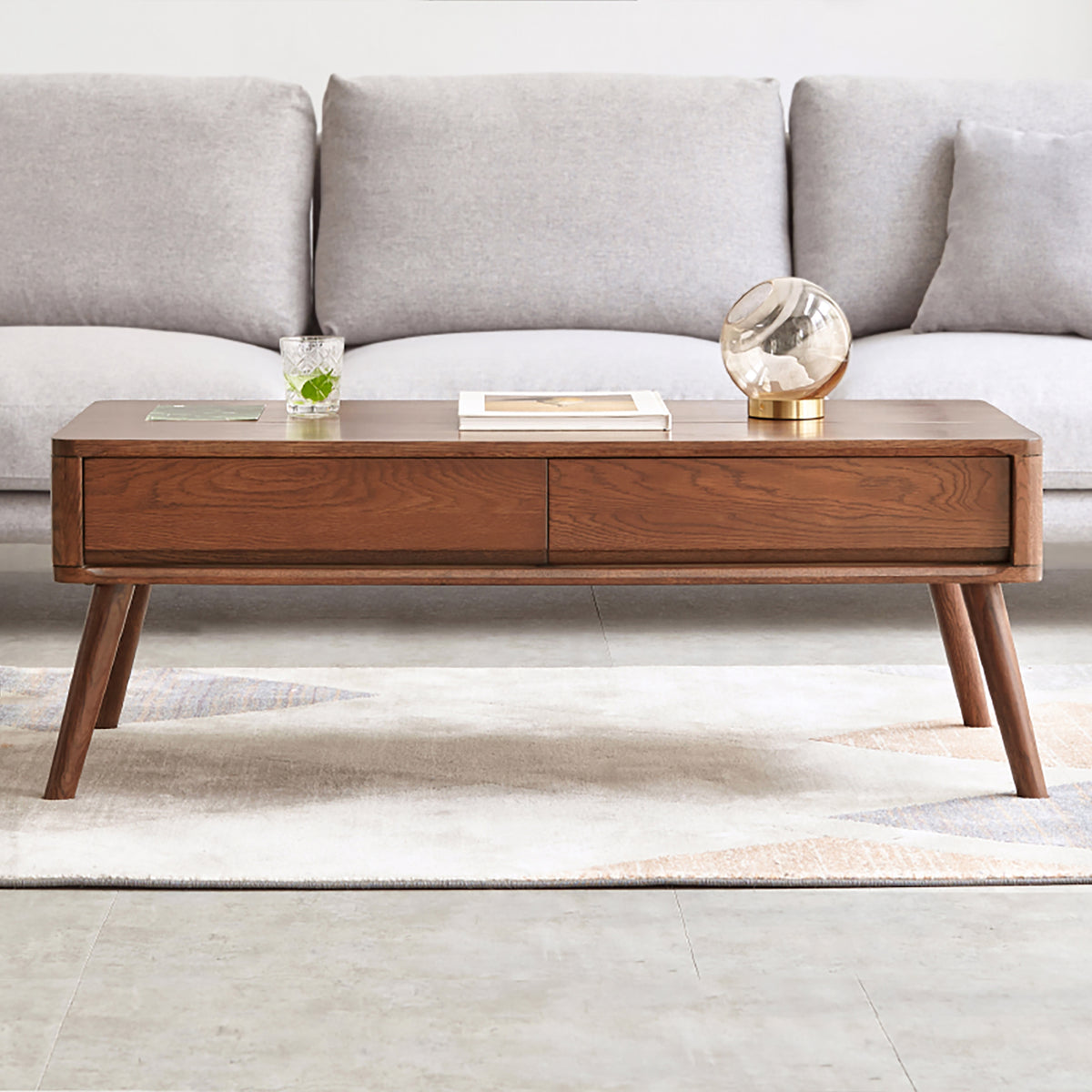 Elevating Center Table Low Table 100% Solid Oak Wood Top Plate Desk Coffee Table Width 100 x Depth 60 x Height 45 cm Study Desk Work From Home Easy To Assemble Walnut Color Wood With Storage Shelf