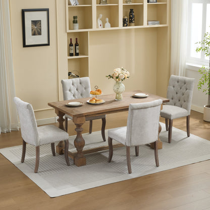 Upholstered Chenille Fabric Accent Dining Chair, Curved Solid Wood Legs, Elegant Tufted Club Dining Room Kitchen Room Dining Chair – Beige