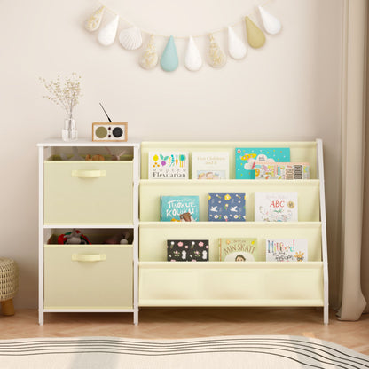 Kids Bookshelf with 3-Tier Front-Facing Book Display, 2 Storage Bins and Bottom Cabinet, Children's Bookcase Organizer for Bedroom, Playroom and Nursery