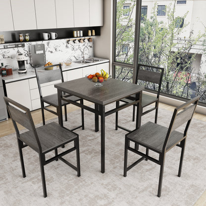 Extendable Dining Table Set with 4 Chairs, Industrial Rectangular Expandable Kitchen Table, Wood Grain Metal Frame Space Saving Dinner Furniture for Small Family Apartment