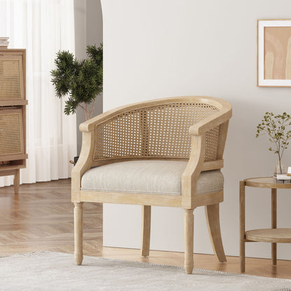 Accent Chair Rubber Wood Beige Natural