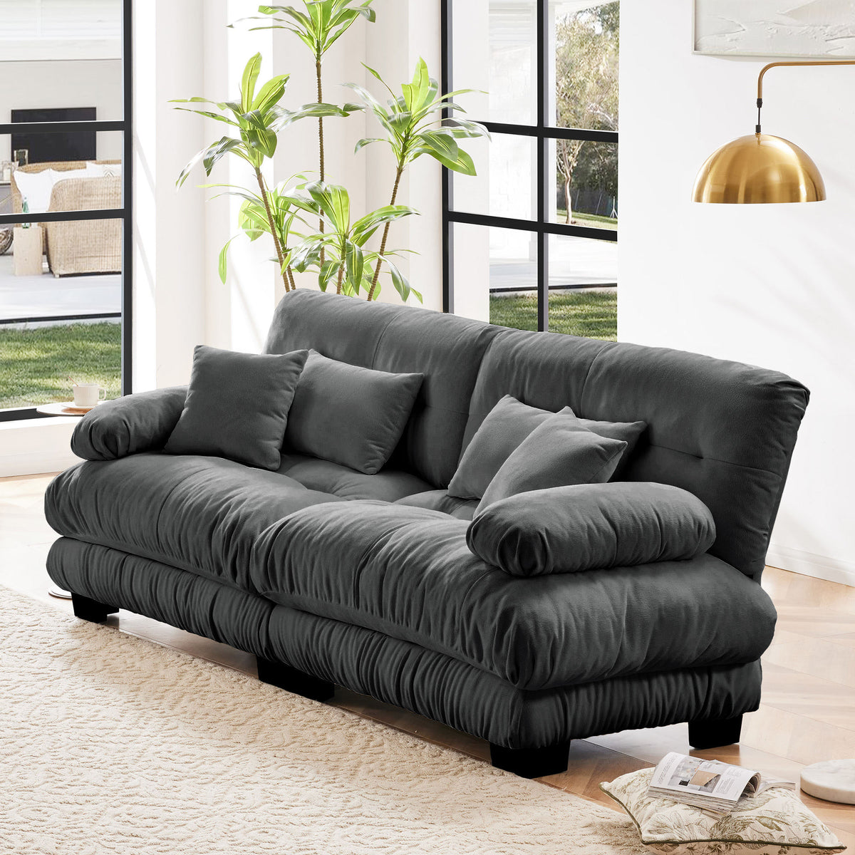 Cloud Couch 2 Seater Sofa, Chenille 2 - Seat sofa with 2 Lumbar pillows and 2 throw pillows, Chenille Gray