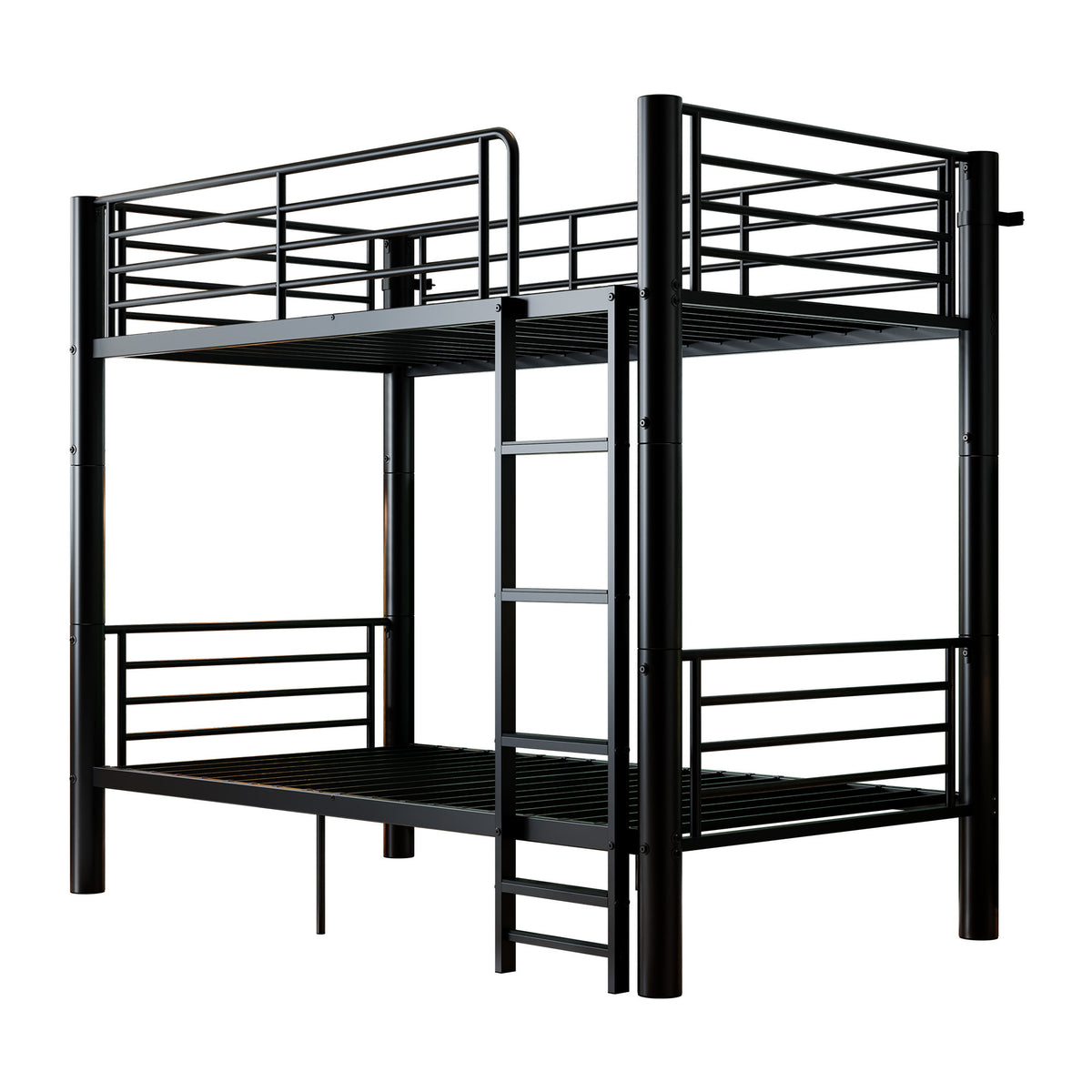 Metal Twin Over Twin Bunk Bed, Convertible into 2 Separate Twin Beds, 13.78" Full-Length Guardrails, Extra-Wide Ladder, Anti-Tip Brackets, Black Bunk Bed Frame for Kids, Teens & Adults