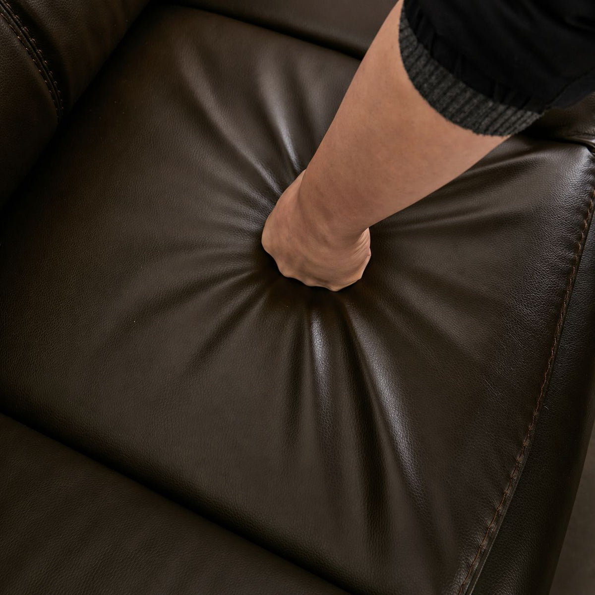 Faux Leather Swivel Recliner Chair, Manual Reclining Armchair with 360° Swivel Base, Padded Backrest & Armrests