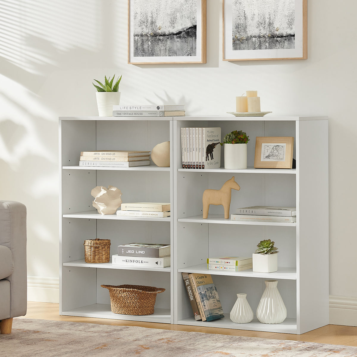 CD DVD storage cabinet, bookcase, adjustable shelf 8-layer storage, display bookshelf, multi-functional double-layer bookcase