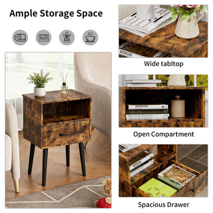 Two Sets of Nightstand,Modern Bedside Table with Storage Drawer and Open Wood Shelf, for Living Room, Bedroom and Small Spaces, Accent Night Stand, Easy Assembly