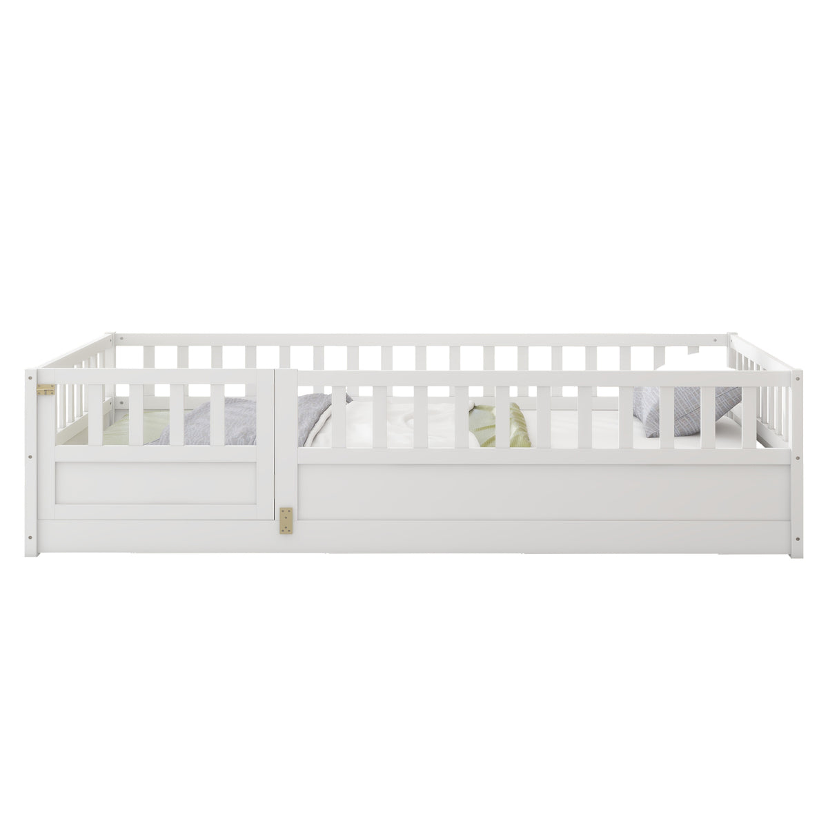 Twin Size Floor bed, integral construction with super high security barrier, door, children's floor bed frame