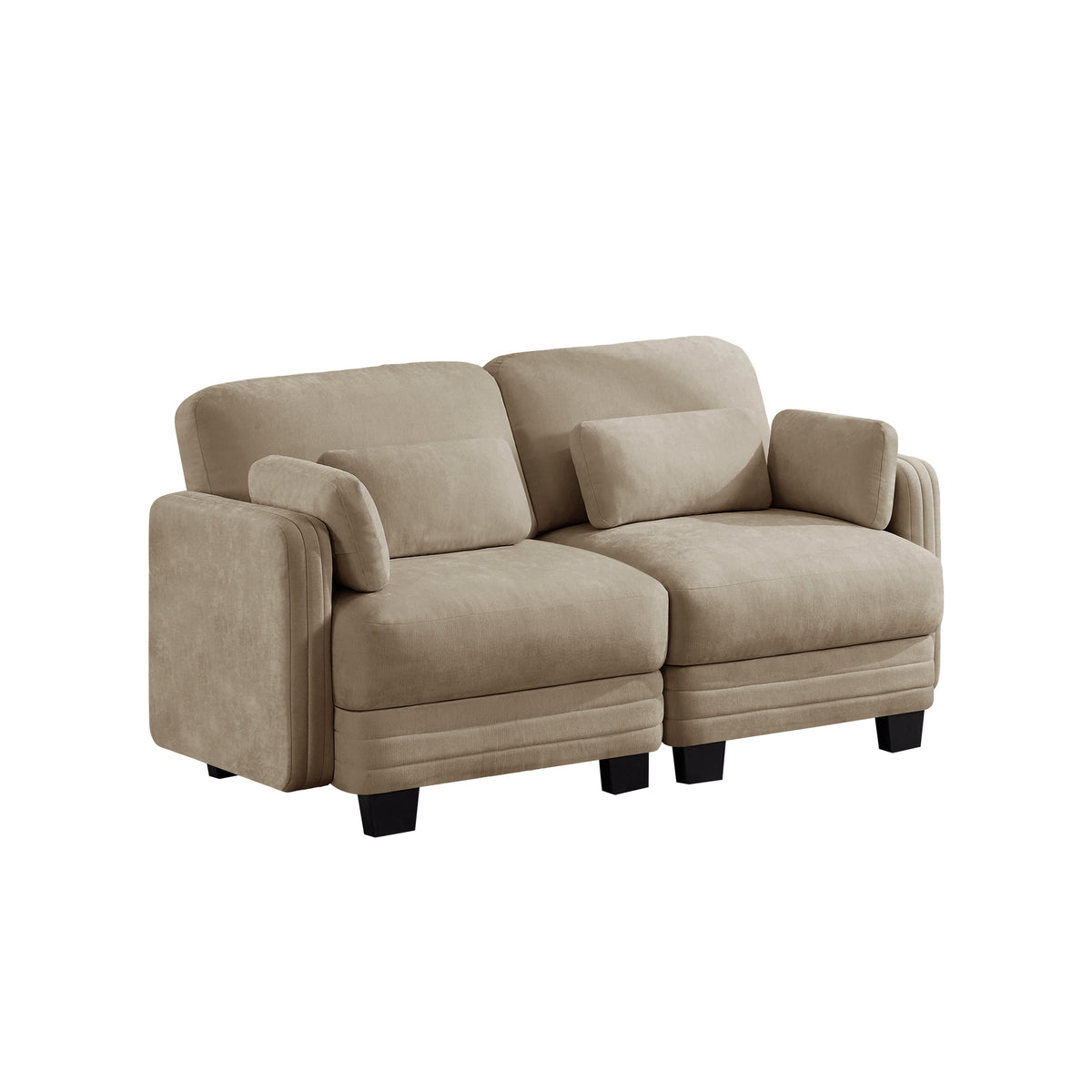 Channel Tufted Design Modern Minimalist Modular Sectional Loveseat Sofa, 2-Seater Couch with Thick Comfortable Seat Cushions, Suitable for Living Room, Bedroom and Apartment, Camel Chenille
