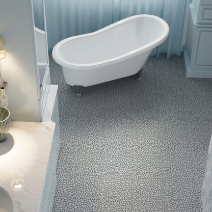 12 x 12 Inch Gray Interlocking Deck Tiles Plastic Waterproof Outdoor All Weather Anti-slip Bathroom Shower Balcony Porch Strong Weight Capacity Upto 440 LBS, Pebble Stone Pattern Pack of 12