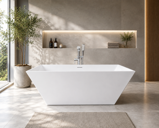 Winton 67'' x 32'' Freestanding Soaking Acrylic Bathtub with Center Drain, Drain Assembly & Overflow