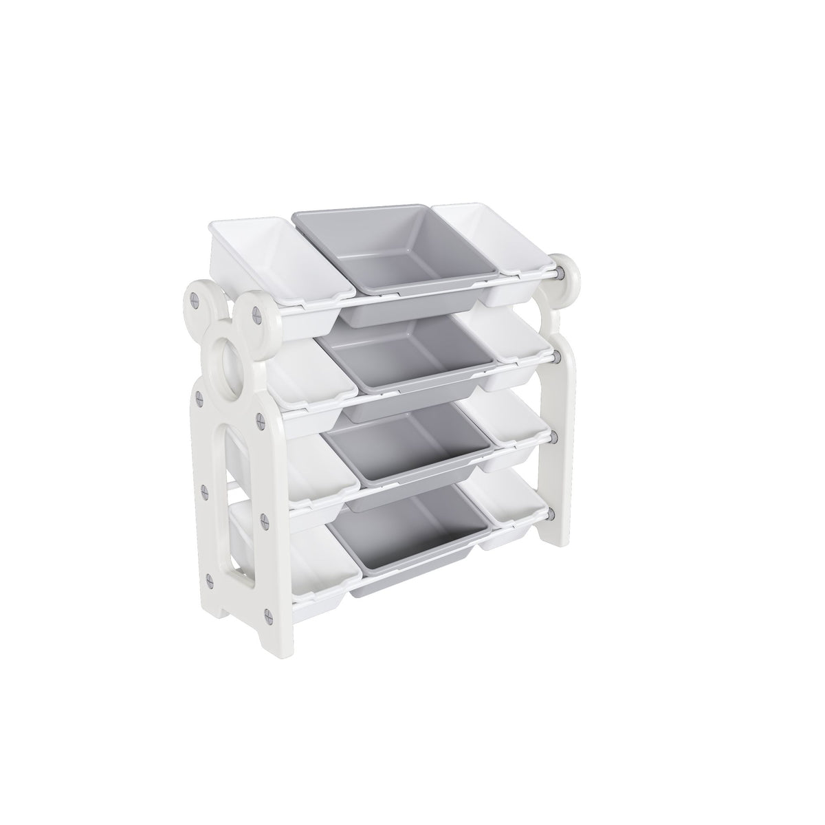 Multi-functional Kids Toy Storage Organizer Cabinet with HDPE Shelf and 12 Bins, Grey White, 33.07 x 14.17 x 33.86 inches