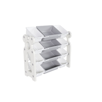 Multi-functional Kids Toy Storage Organizer Cabinet with HDPE Shelf and 12 Bins, Grey White, 33.07 x 14.17 x 33.86 inches
