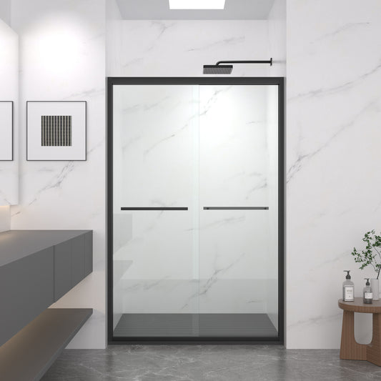 44-48'x72' Aluminum Frame Double Sliding Shower Door,Bypass Bathroom Sliding Door with Premium 5/16' (8mm) Clear Tempered Glass, Black Hardware Sliding Glass Shower Enclosure,Matte Black Finished