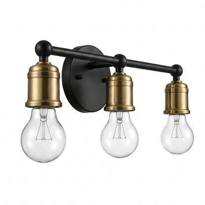 3-Light Black and Gold Industrial Farmhouse Wall Sconce, Metal Vanity Light for Bathroom, Bedroom, Hallway, No Bulbs Included