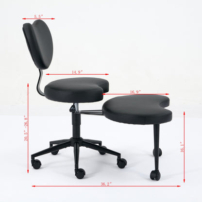 Meditation Chair Plus, Cross Legged Chair with Wheels, ADHD Chair, Criss Cross Desk Chair with Lumbar Support and Adjustable Stool – Black