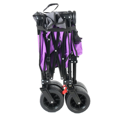 Multi-Functional Pull Folding Wagon Cart with Flexible Handle & Canopy, Heavy Duty Utility Cart with 7"x4" All-Terrain Wheels for Camping, Transport, Groceries, Sports, 520LBS/240L, Purple