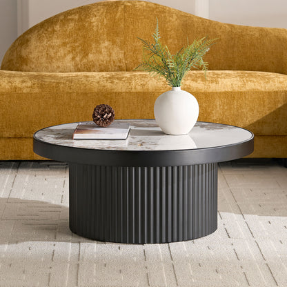 Set of 2 Coffee Table,MDF Round Coffee Table Sintered Stone Tabletop for Living Room Apartment,Leisure Area BLACK