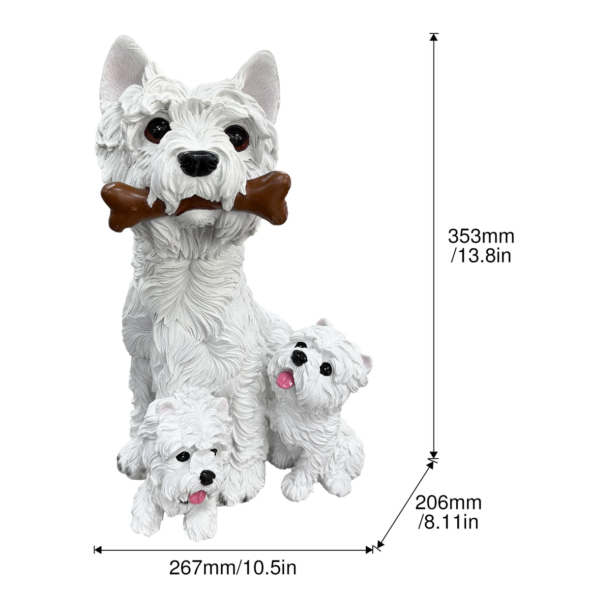 Set of 3 West Highland White Terrier Garden Statues, Resin Lifelike Westie Dog Figurines, Weather Resistant Outdoor Decor Sculpture for Backyard Lawn Patio