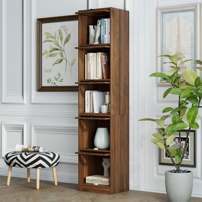 5-Tier Slim Tall Bookcase, Narrow Storage Cabinet with  Glass Flip Up Doors, Freestanding  Display Bookshelf, Vertical Corner Storage Organizer for Living Room, Bedroom, Home Office