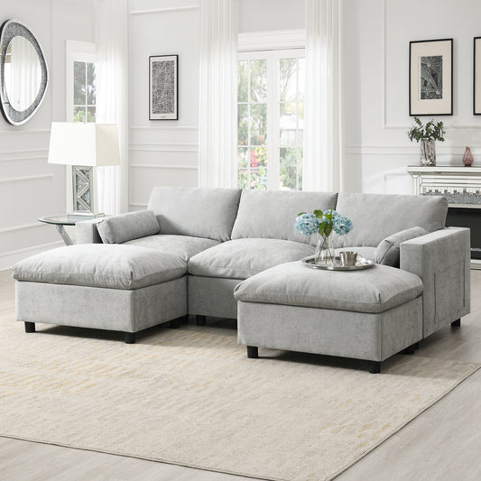 [VIDEO]86.5'' Chenille Modular Sectional Sofa with Storage Pockets, 5 Seat U Shaped Couch Set with Pillows,Free Combination,Modern Cloud Sofa with 2 Movable Ottoman for Living Room,Apartment,3 Colors