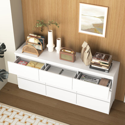 9 Drawer Dresser with No Handle Design, Modern White Matte Wood Dresser, Storage Chest of Drawers – Model W409P371352