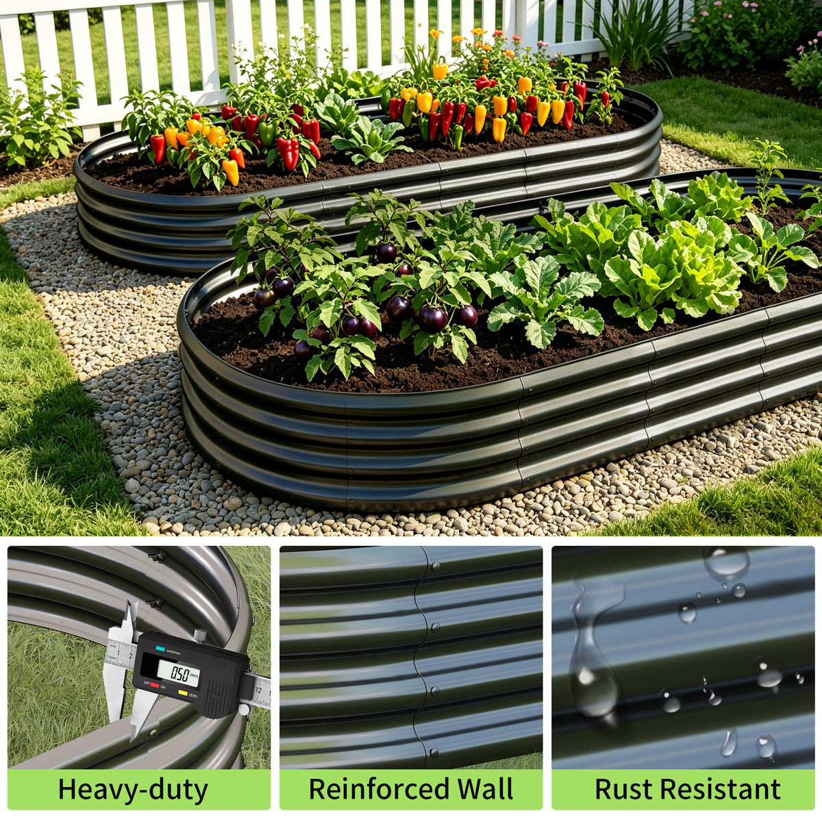 Galvanized Raised Garden Bed 6x3x1ft - Heavy Duty Metal Planter Box for Vegetables, Herbs & Flowers, Rust-Proof Outdoor Garden Bed with Large Capacity, Black, 2PCS