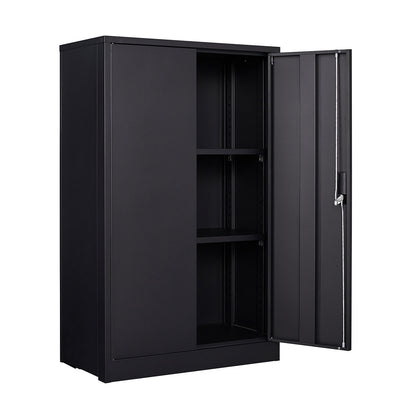 Black Metal Storage Cabinet with Locking Doors and Adjustable Shelf, Folding Filing Locker for Home Office, School, Garage, Steel Construction, 13.78 x 25.60 x 41.97 Inches