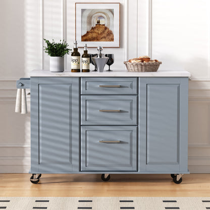 K&K 50.7" Kitchen Island with Storage Tilt Trash Can Cabinet and Pull Out Cabinet Organizer – Blue