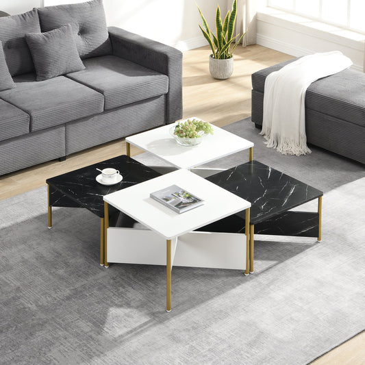 Modern Nesting Coffee Tables Set of 4 -Mid Century Modern Square Living Room Table, Free Adjustable Shape,Versatile and Stylish Accent Furniture for Your Living Room Black & White Color