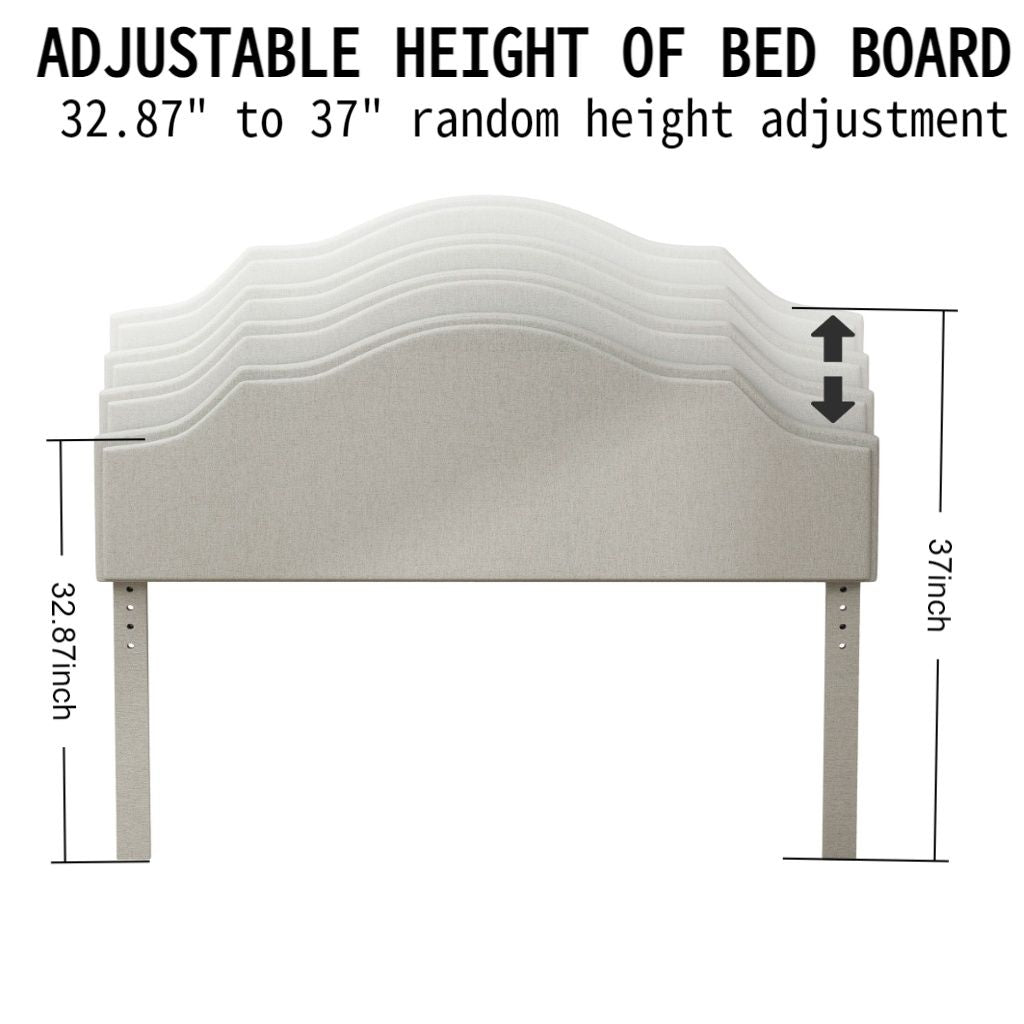 Queen Size Bed Frame Upholstered Platform Bed with Adjustable Headboard,Linen Fabric Padded,Modern Simple Style Platform Bed No Box Spring Needed, Easy Assembly, Beige