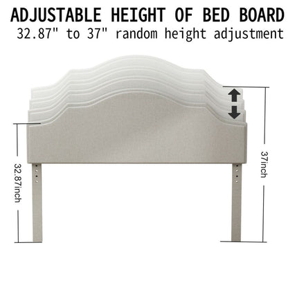Queen Size Bed Frame Upholstered Platform Bed with Adjustable Headboard,Linen Fabric Padded,Modern Simple Style Platform Bed No Box Spring Needed, Easy Assembly, Beige