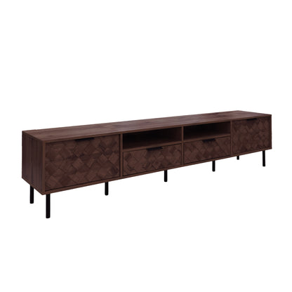 Modern 78 inch TV Stand for TVs up to 85 inches, Walnut Finish with Closed Storage, Soft-Closing Hinges, Iron Legs