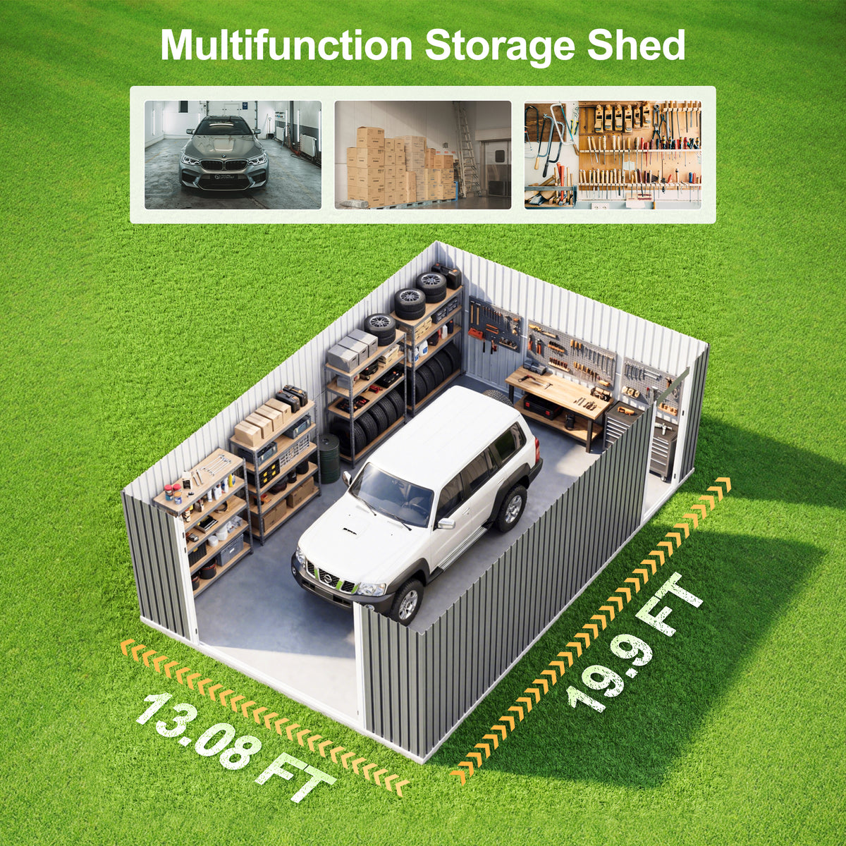 Chery Industrial Heavy-Duty Metal Garage Shed 20'x13'
