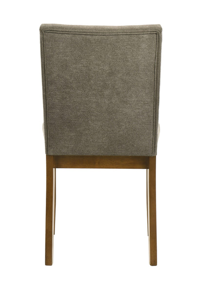 2pc Plush Tailored Side Chairs Upholstered Refined Neutral Gray Fabric Stylish Channel Tufted Accents Brown Finish Dining Room Wooden Furniture Brown