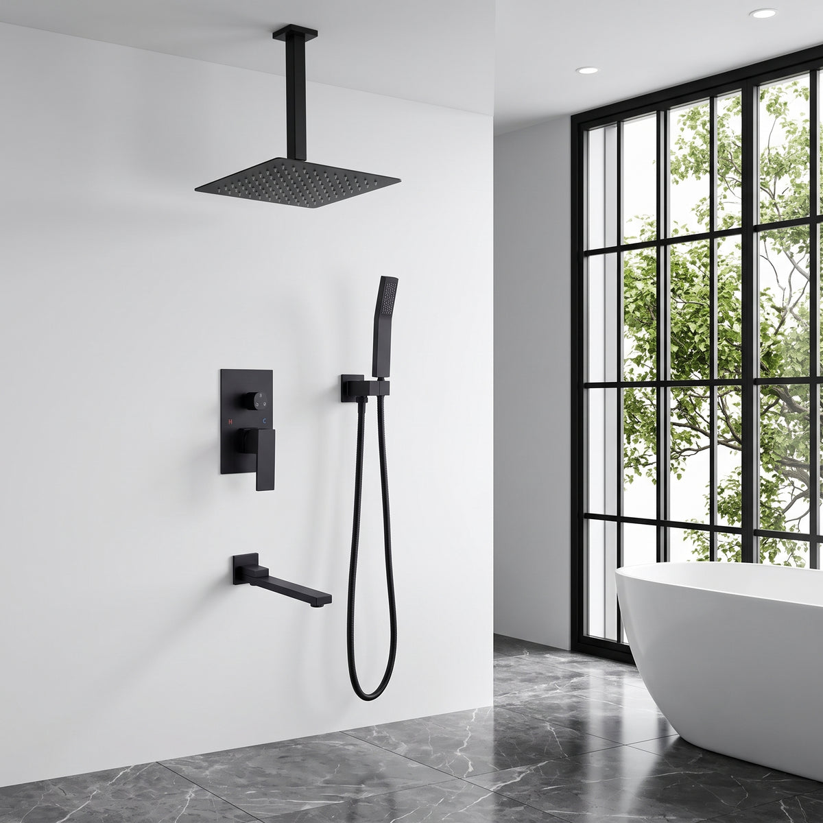 Shower System with Tub Spout,10 inch  Shower Head Shower Set for Bathroom Matte Black