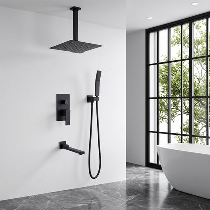 Shower System with Tub Spout,10 inch  Shower Head Shower Set for Bathroom Matte Black