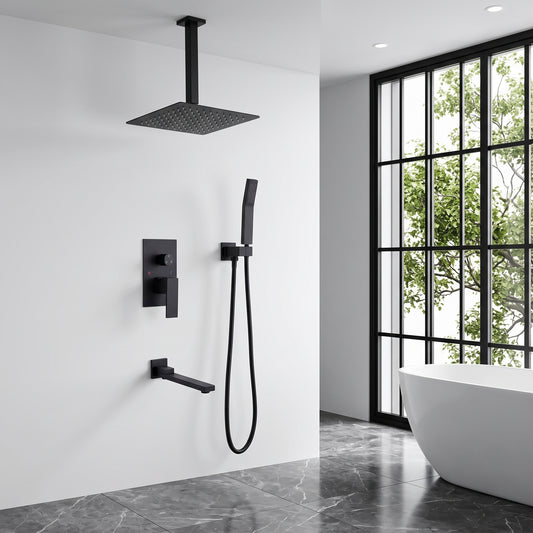Shower System with Tub Spout,10 inch  Shower Head Shower Set for Bathroom Matte Black