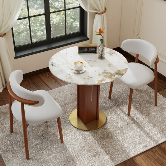 Φ850mm round rock plate,12mm Pandora desktop, walnut pillar, gold hardware base, 2 - person kitchen table for small space, 150lbs weight capacity(Only the Negotiation Table)
