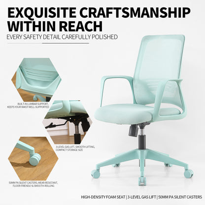 Executive Office Ergonomic Mesh Chair 350LBS, Office Seating, Mesh Fabric, Comfortable Sitting, Integrated Armrest, Lifting, Swivel Net Chair (Cyan)