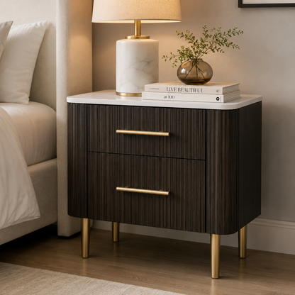 Clayten Espresso Nightstand w/Engineering Natural Marble Top
