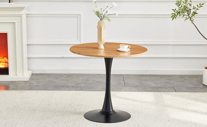 Round Dining Table, 31.5" Circle Tulip Table with Thickened Tabletop & Metal Pedestal, Mid Century Modern Bistro Table for Kitchen, Small Places, Living Room, Cafe (Faux Wood)W2920P405350