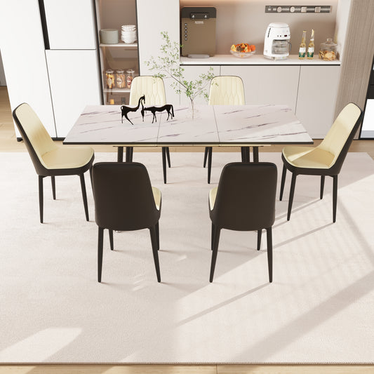47'-63' expandable dining table set for 2-6 people, equipped with PU fabric thick cushioned dining chair and an elegant and spacious dining table , kitchen table and chair set, with black metal legs
