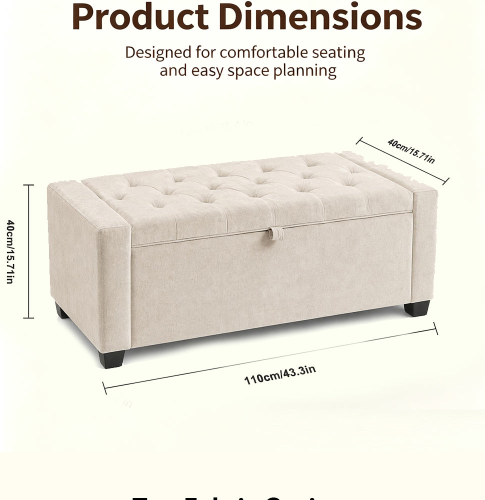 Storage Bench, End of Bed Storage Benches, Chenille Fabric Upholstered Ottoman Bench with Safety Hinge for Living Room Entryway Bedroom Hallway.Beige