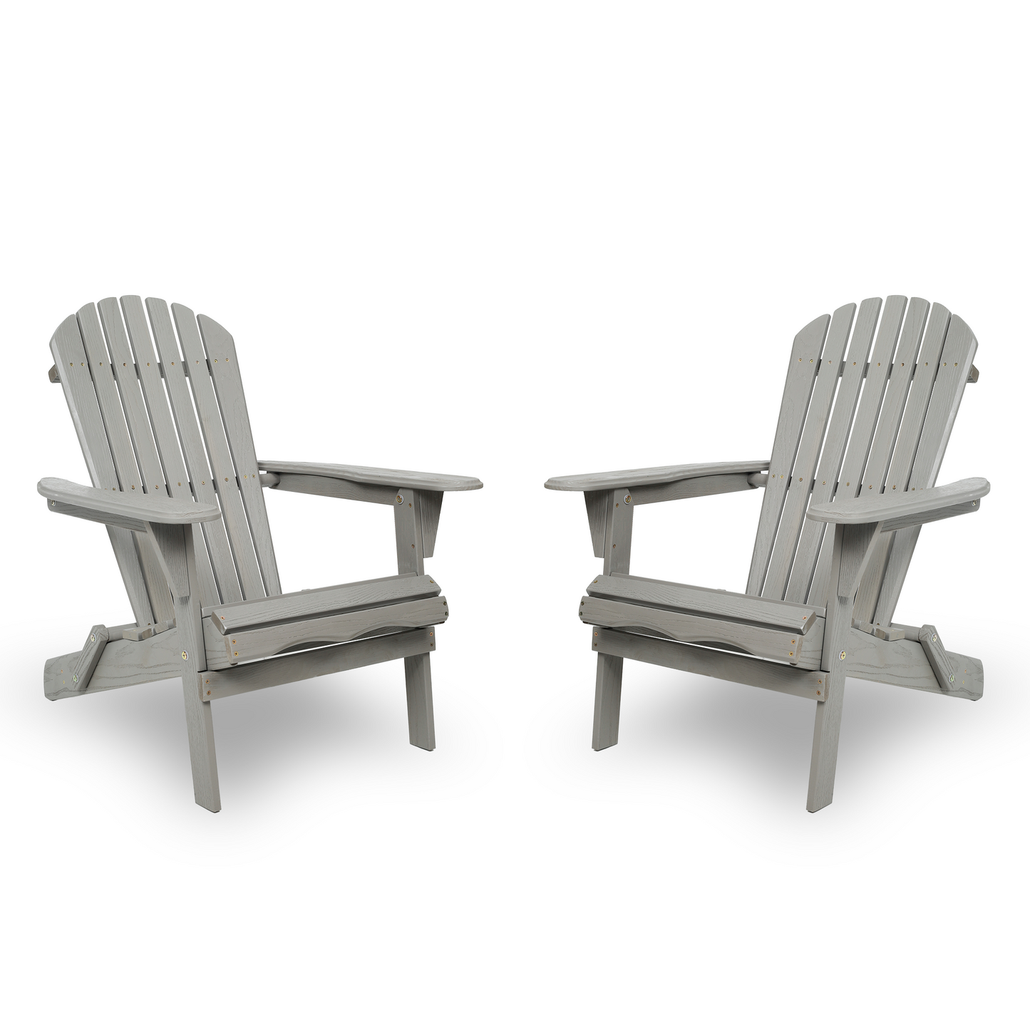 Classic Embossed Grain Adirondack Chair Set of 2, Solid Cedar Wood, Gray, Folding Outdoor Lounge Patio Chair