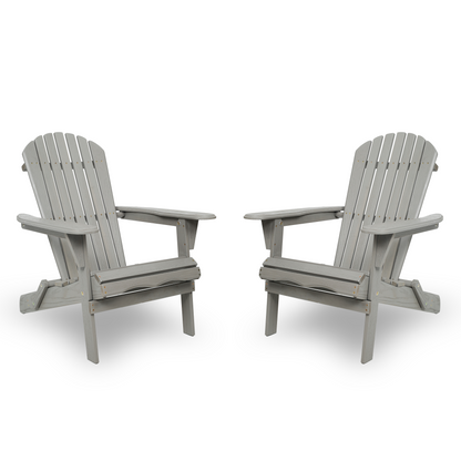 Classic Embossed Grain Adirondack Chair Set of 2, Solid Cedar Wood, Gray, Folding Outdoor Lounge Patio Chair