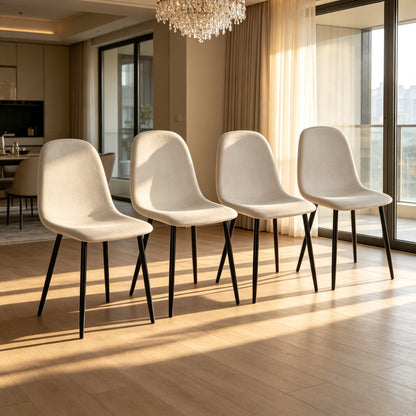 Dining Chairs Set of 4, Modern Accent Chairs with Linen Fabric Upholstered Seat - Beige