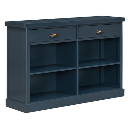 TREXM Console Table with 2 Drawers and Open Storage Shelves, Entryway Table for Living Room, Hallway and Dining Room (Navy)