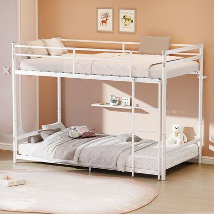 Heavy Duty Metal Twin Over Twin Bunk Bed, Convertible to 2 Separated Twin Beds, Noise-Free Steel Frame with Rubber Anti-Slip Ladder & 11.3' Guardrails, 400/485 LBS Weight Capacity, White