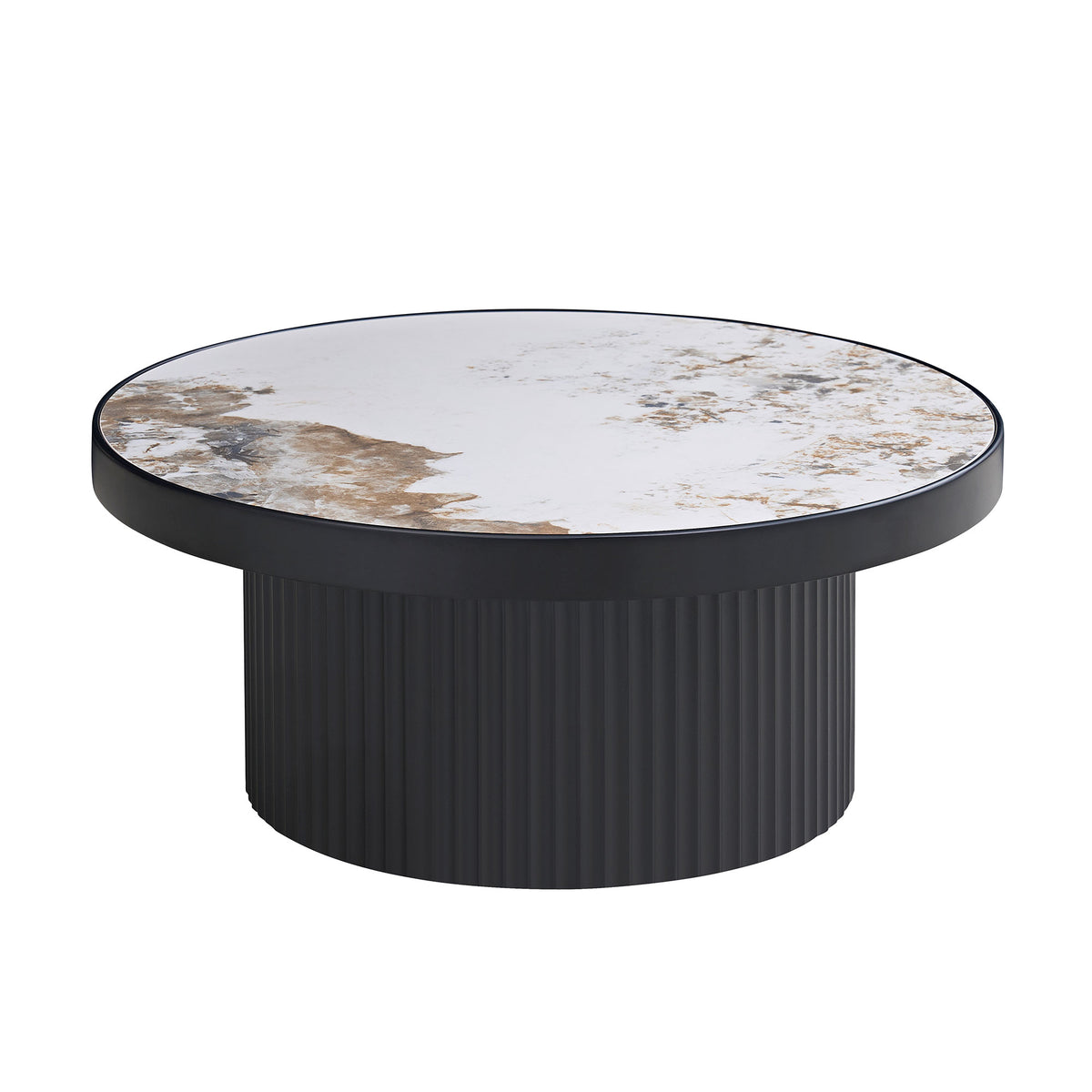 Set of 2 Coffee Table,MDF Round Coffee Table Sintered Stone Tabletop for Living Room Apartment,Leisure Area BLACK